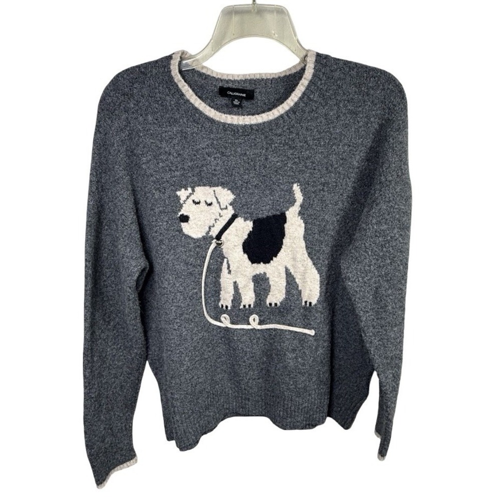 Calligraphie Women's XL Dog Sweater Terrier Scottie Schnauzer Novelty Knit Gray